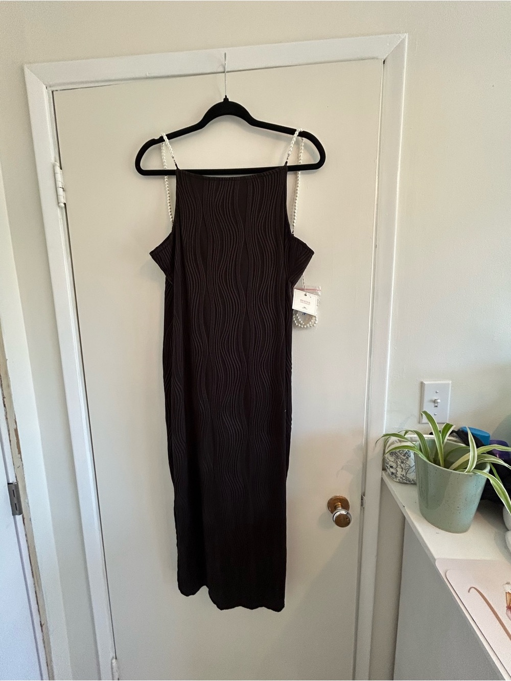 RIHOAS Black Midi Dress with Beaded Straps